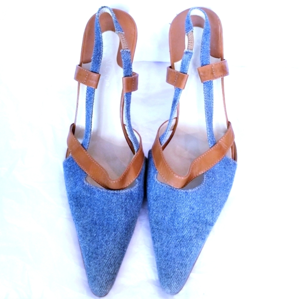 Stylish Denim and Tan Women's Slingback Shoes